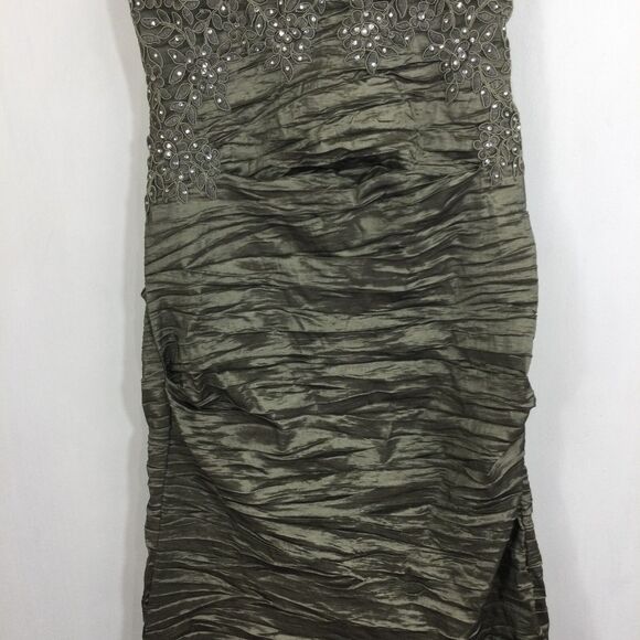 Alex Evenings Pewter Crinkle Fitted Floral Embroidered Dress Gown Size 8 - Picture 5 of 12